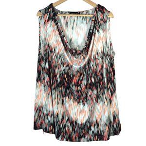Size: 2X - Orange/Black/White Abstract Print Sleeveless Top w/ Cowl Neck